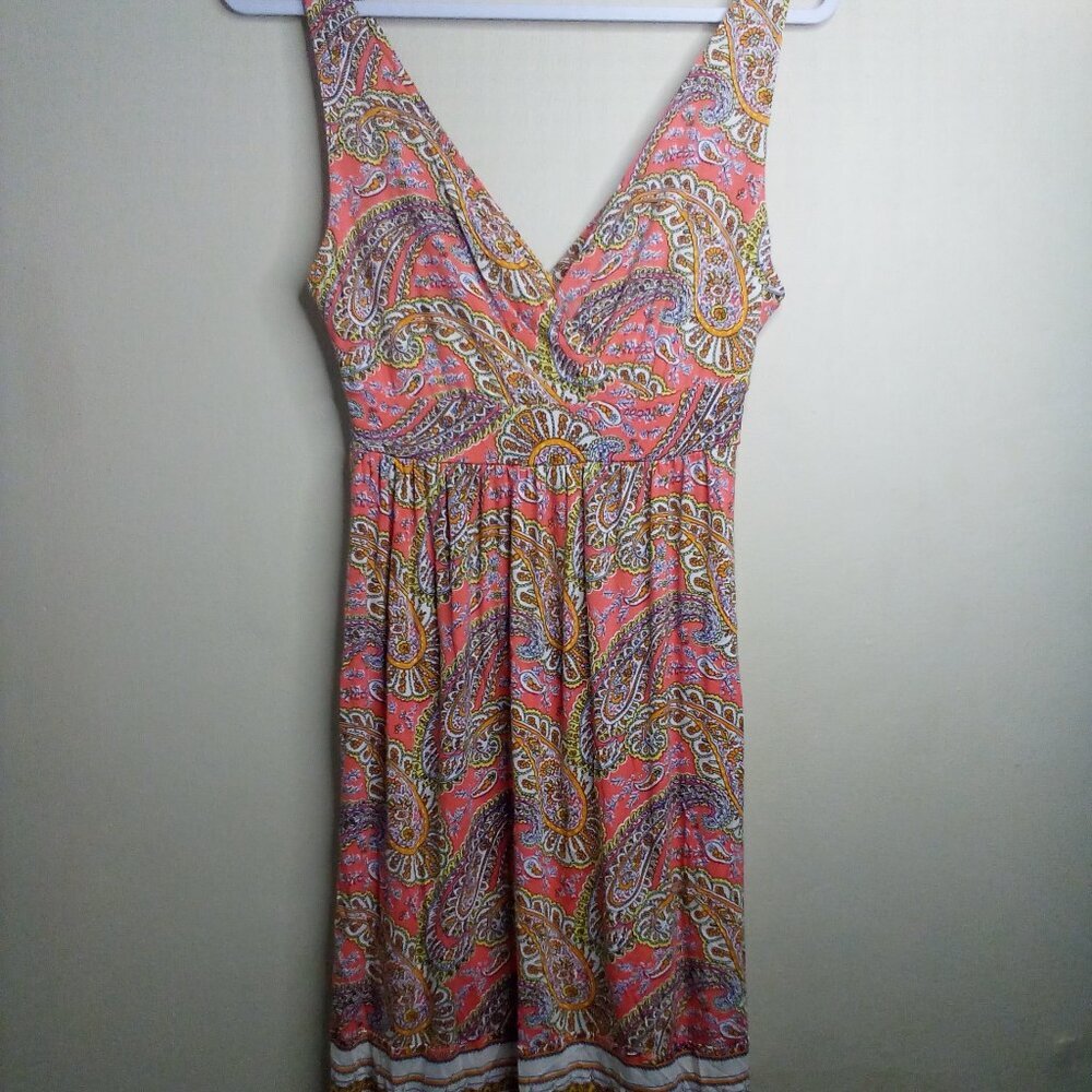 Old Navy Dress Women XS Sleeveless Sundress V-neck Stretch Pattern Pink Yellow